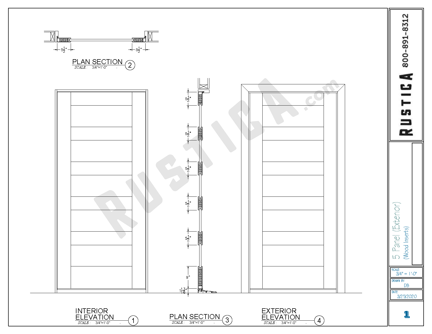 5 Panel Exterior Slab Door Rustica